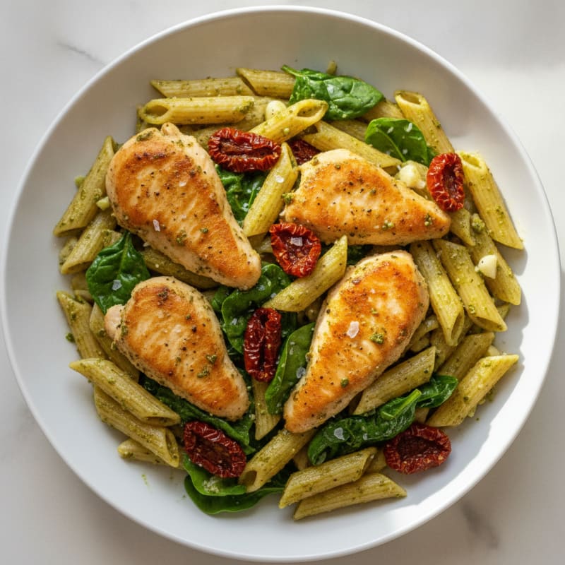 Pesto Chicken Pasta with Sun-Dried Tomatoes