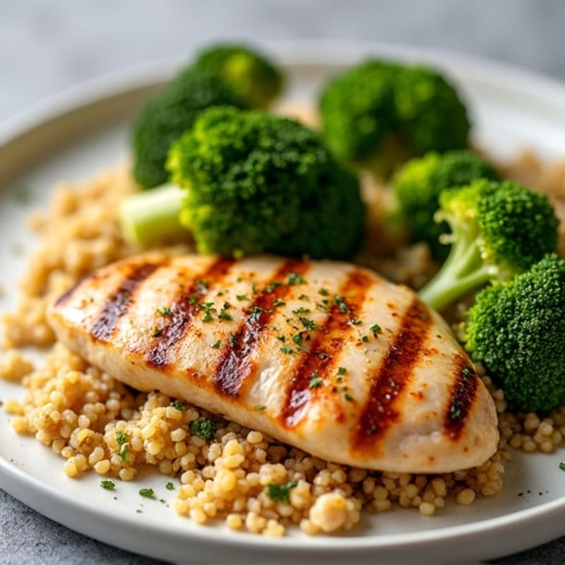 Grilled Chicken Breast with Quinoa and Roasted Broccoli