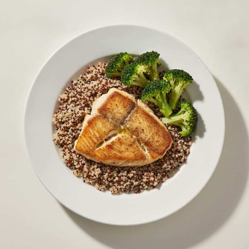 Seared Tilapia with Steamed Broccoli and Quinoa