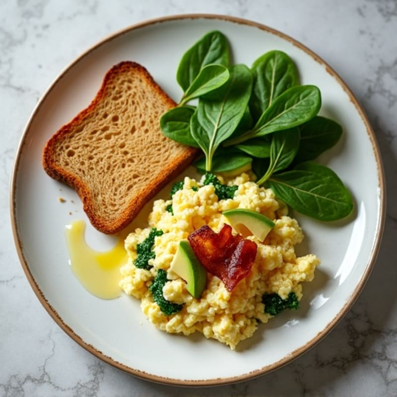 Cottage Cheese Scramble with Spinach and Turkey Bacon