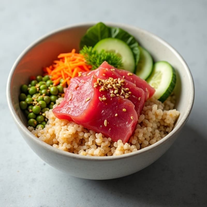 Fresh Raw Tuna Bowl with Brown Rice and Crunchy Veggies