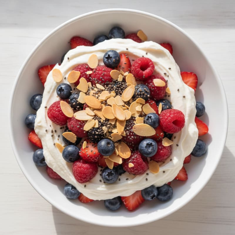 Greek Yogurt Protein Parfait with Mixed Berries and Almonds