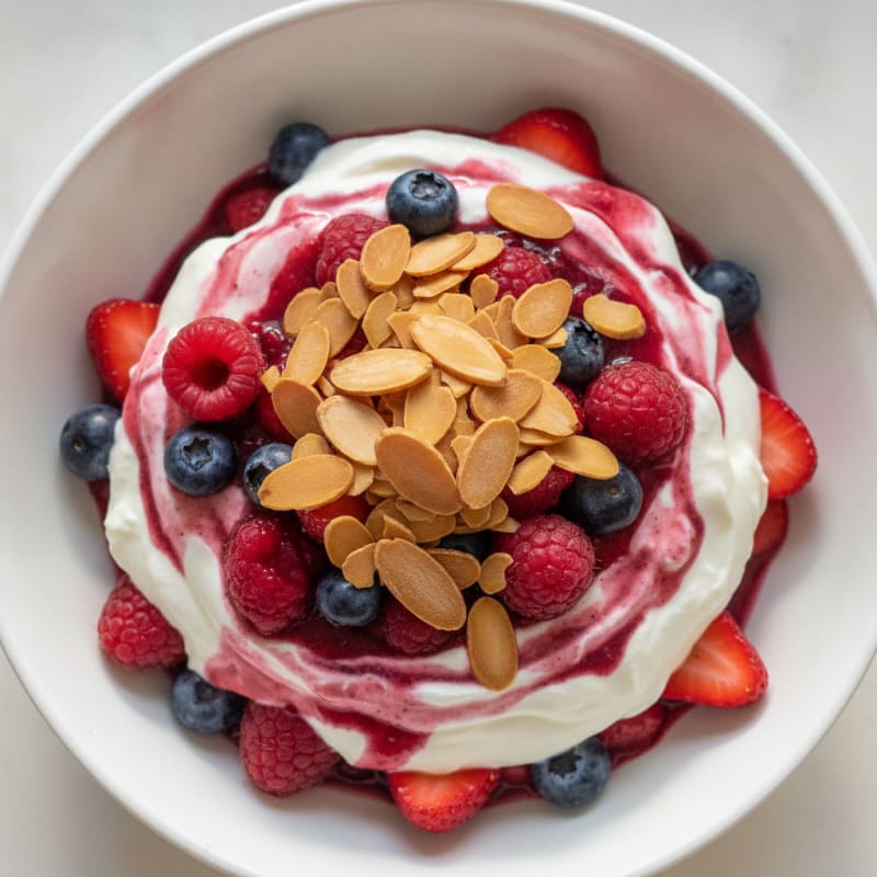 Greek Yogurt Protein Parfait with Mixed Berries and Almonds