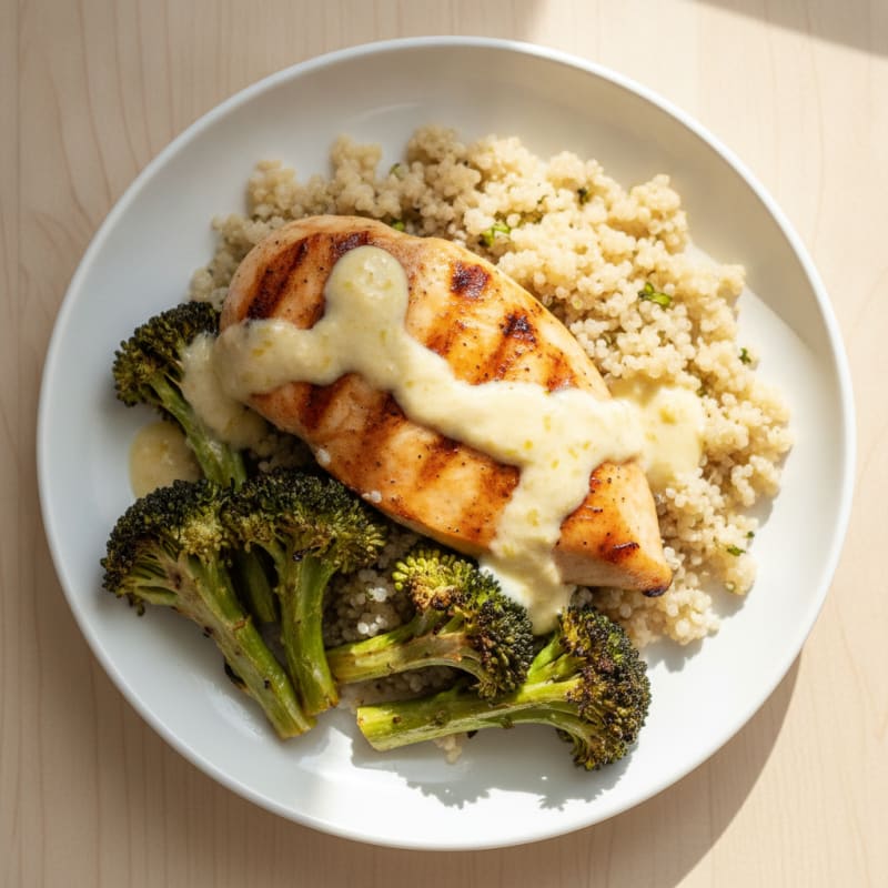 Grilled Chicken Breast with Roasted Broccoli and Quinoa