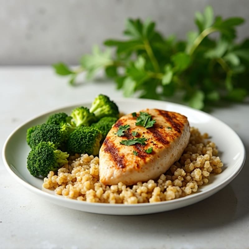 Grilled Chicken Breast with Quinoa and Steamed Broccoli