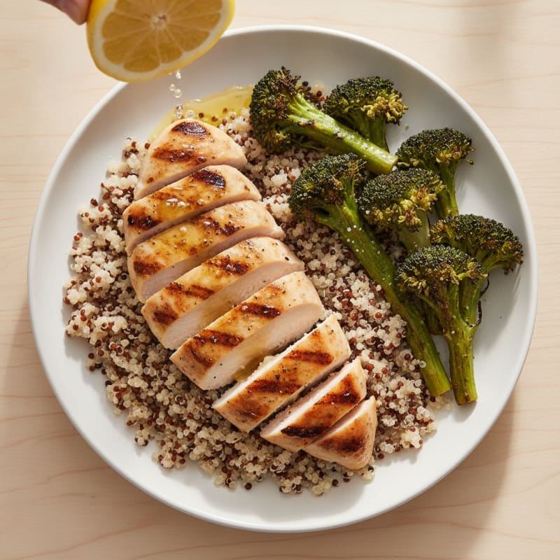 Grilled Chicken Breast with Roasted Broccoli and Quinoa
