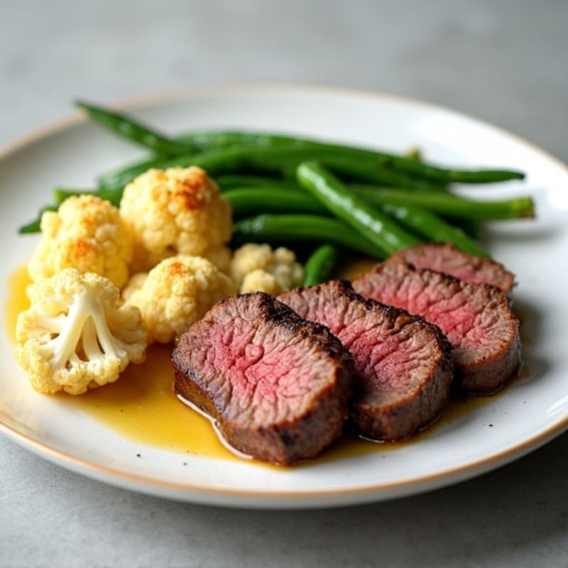 Seared Lean Beef with Roasted Cauliflower and Green Beans