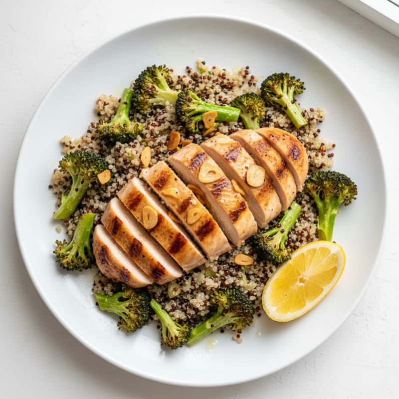Grilled Chicken Breast with Roasted Broccoli and Quinoa