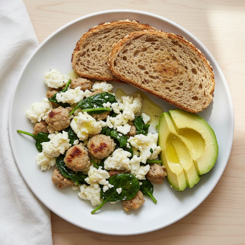 Egg White Scramble with Spinach and Turkey Sausage