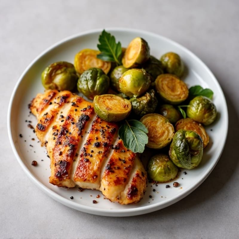 Honey-Balsamic Glazed Crispy Brussels Sprouts with Chicken
