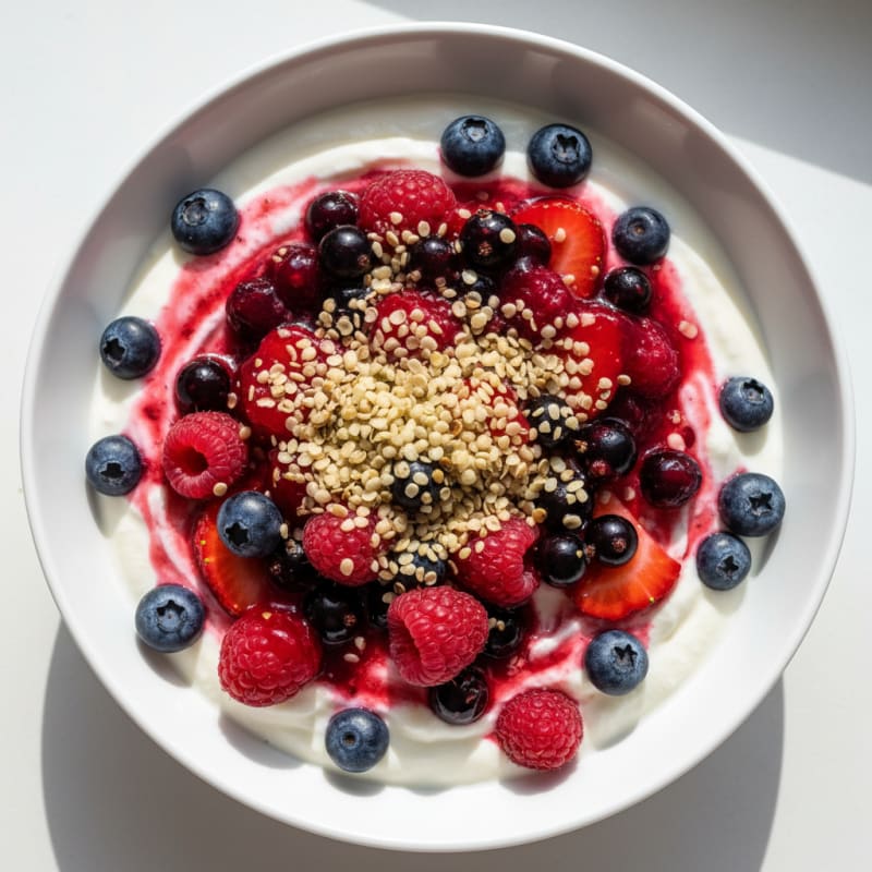 Creamy Greek Yogurt with Mixed Berries and Protein Powder