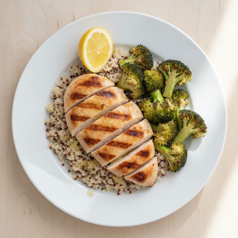 Grilled Chicken Breast with Quinoa and Roasted Broccoli