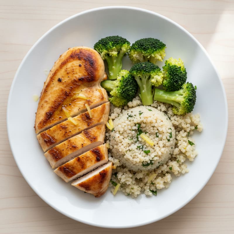 Grilled Chicken Breast with Quinoa and Steamed Broccoli