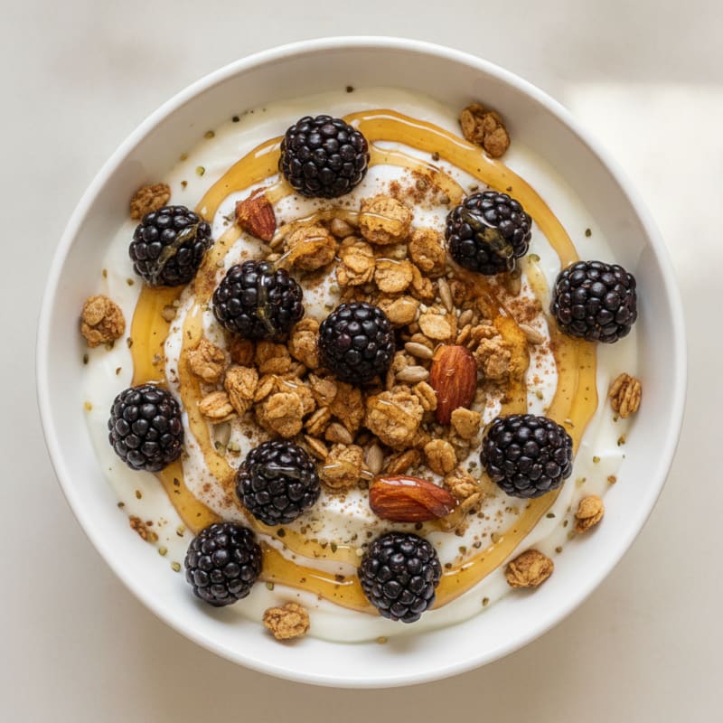 Greek Yogurt Bowl with Blackberries and Honey
