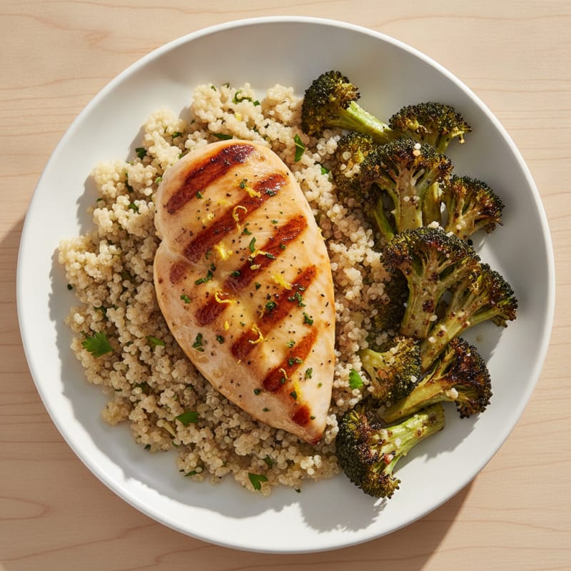 Grilled Chicken Breast with Quinoa and Roasted Broccoli