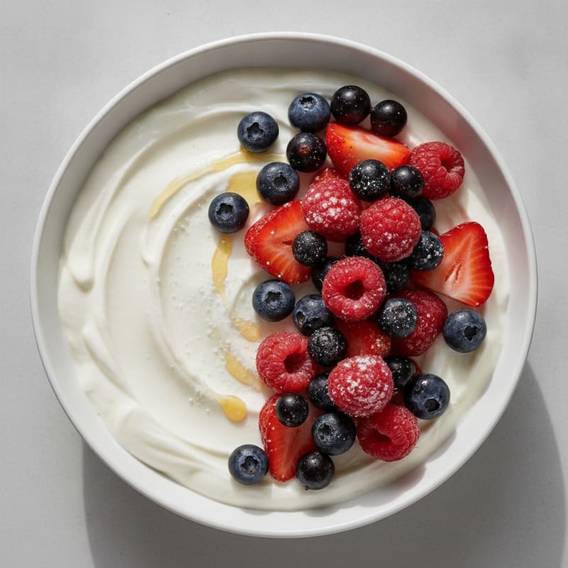 Silky Greek Yogurt with Mixed Berries and Protein Powder
