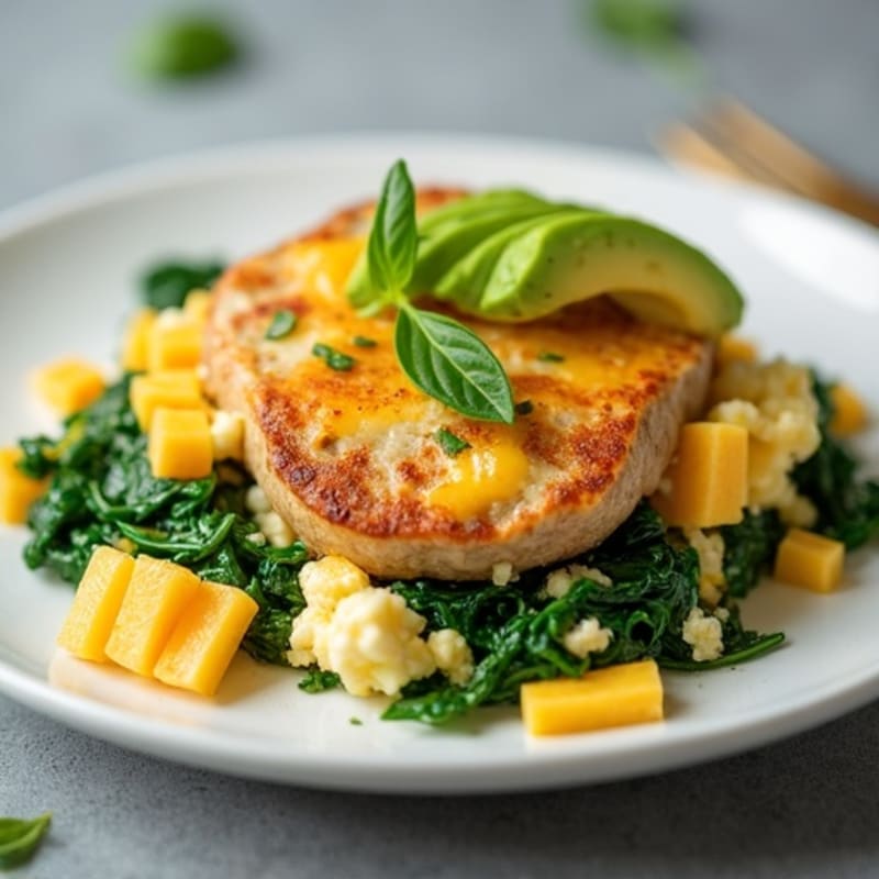 Egg White and Turkey Sausage Scramble with Sautéed Spinach