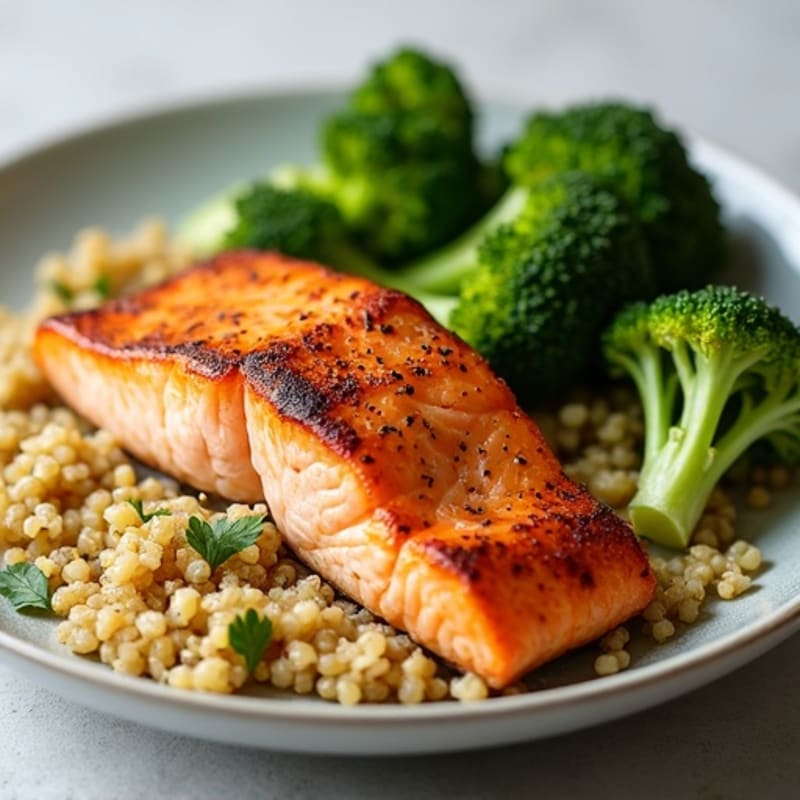 Seared Salmon with Roasted Broccoli and Quinoa