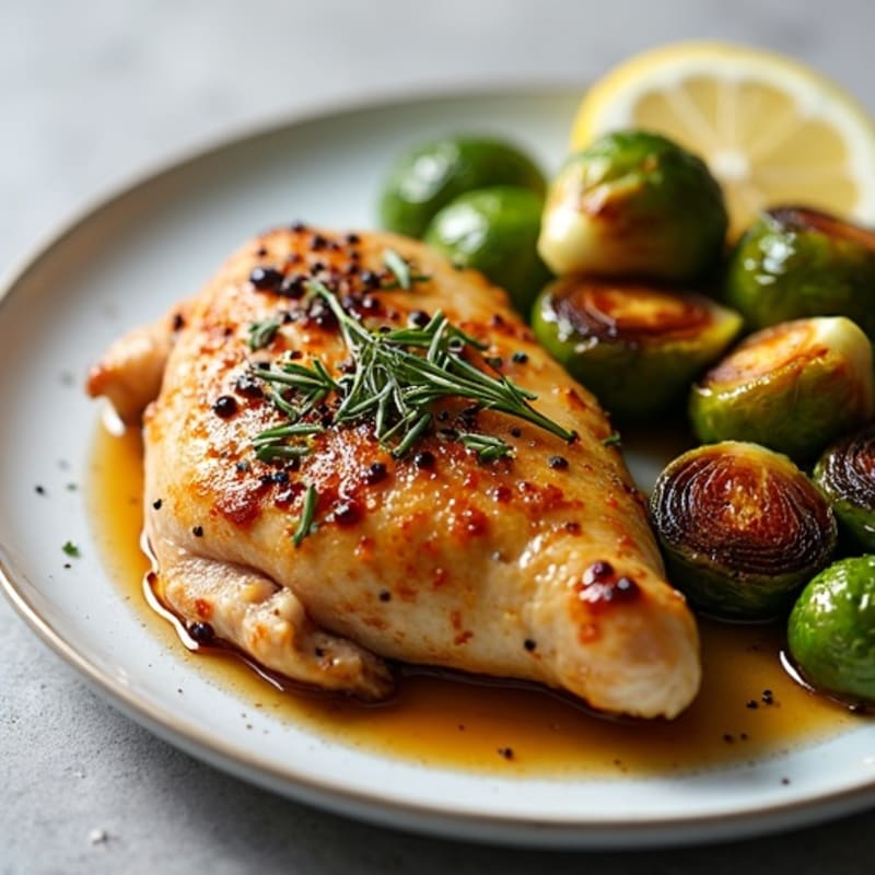 Lemon Herb Roasted Chicken with Balsamic Glazed Brussels Sprouts