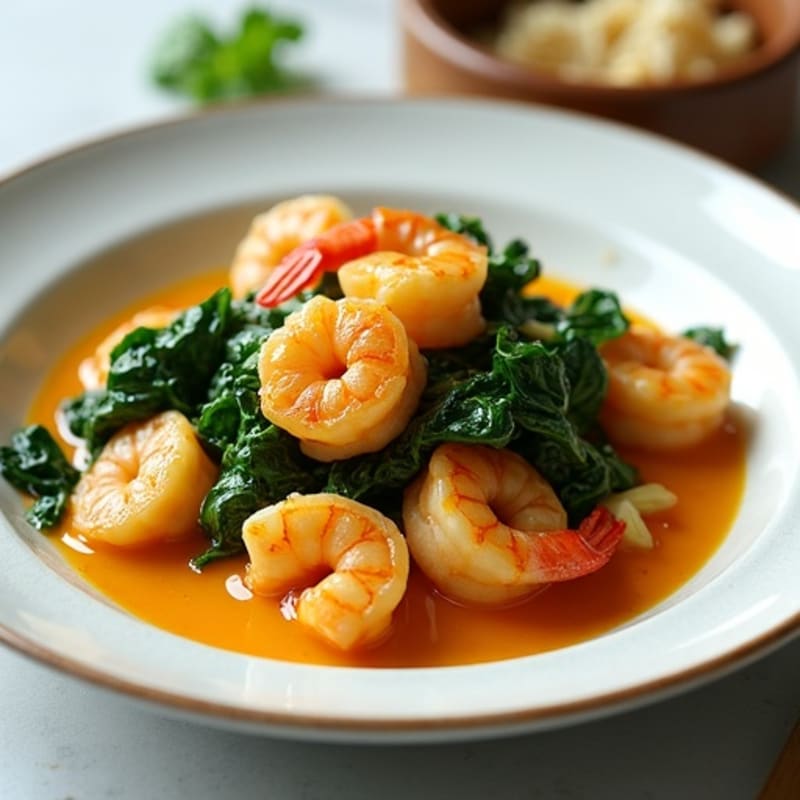 Creamy Coconut Curry Prawns with Wilted Spinach