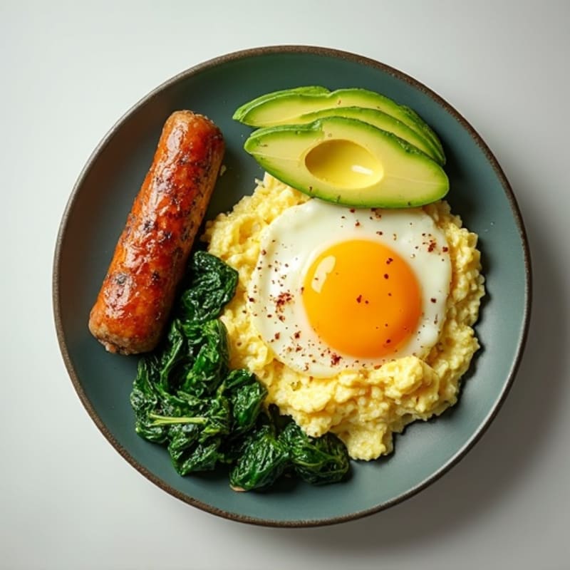 Egg White Scramble with Turkey Sausage and Sautéed Spinach