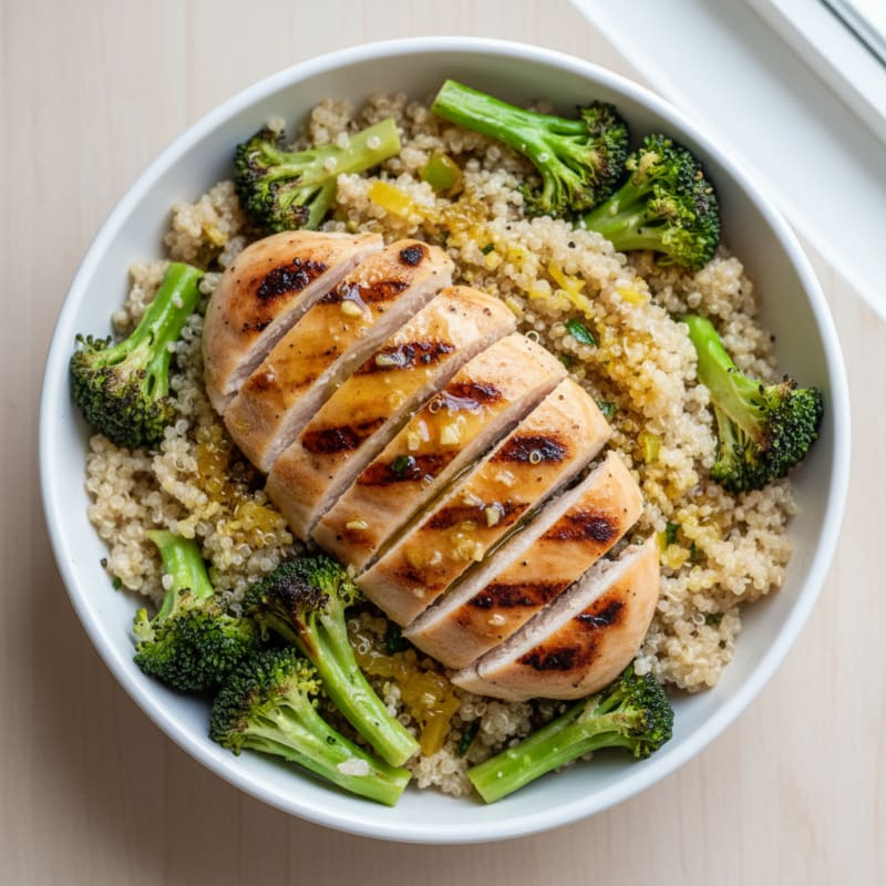 Grilled Chicken and Quinoa Power Bowl with Roasted Broccoli