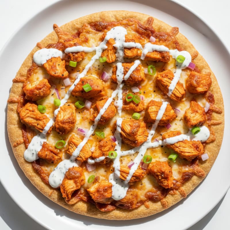 Buffalo Chicken Pizza with Ranch Drizzle