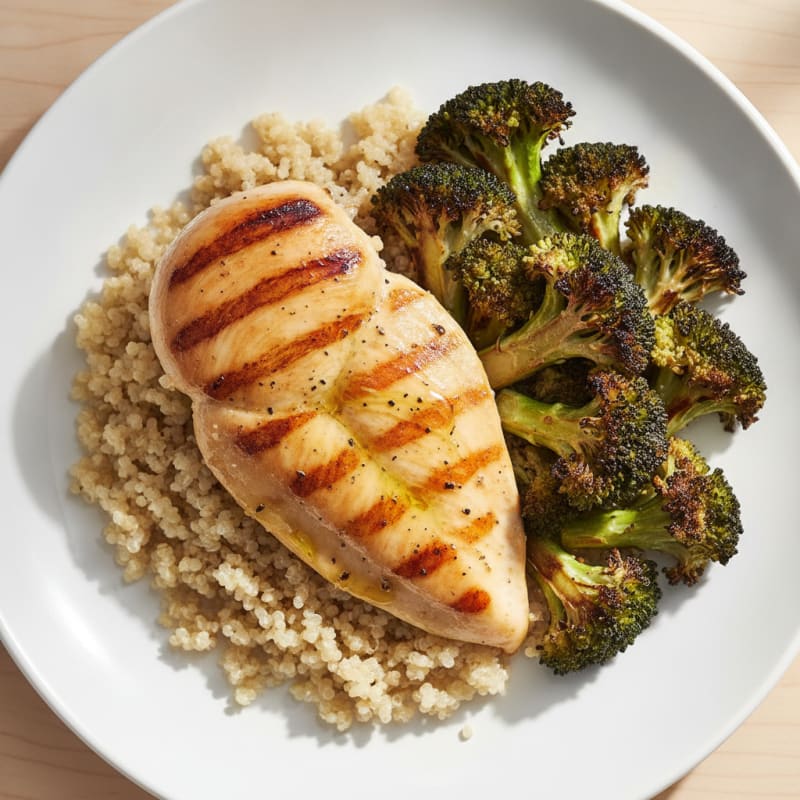 Grilled Chicken Breast with Quinoa and Roasted Broccoli