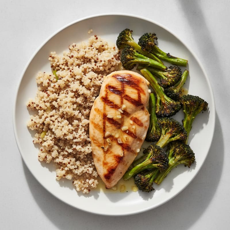 Grilled Chicken Breast with Quinoa and Roasted Broccoli