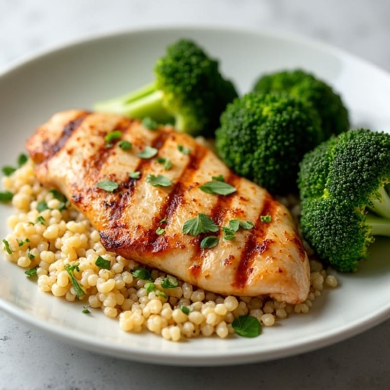 Grilled Chicken Breast with Quinoa and Roasted Broccoli