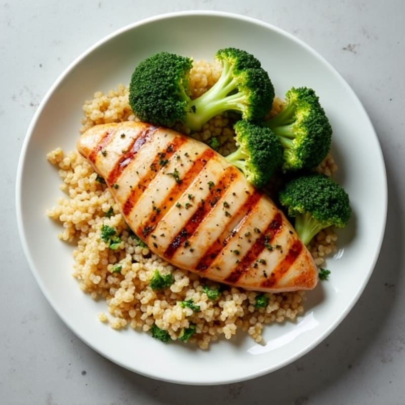 Grilled Chicken Breast with Roasted Broccoli and Quinoa