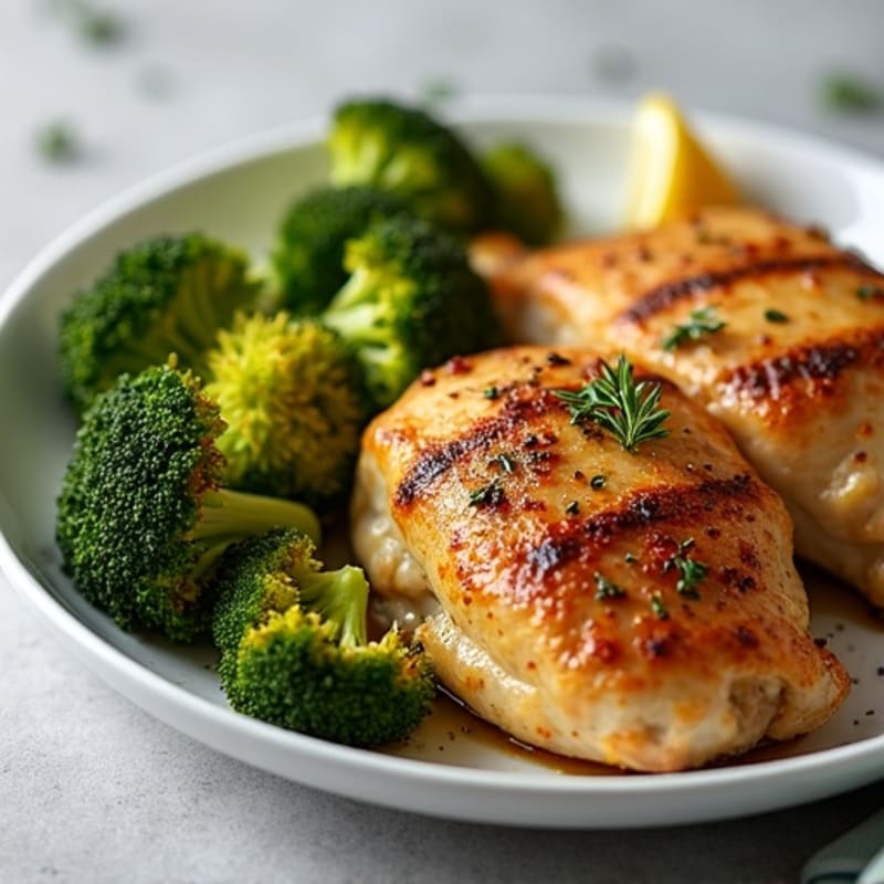 Crispy Lemon Herb Roasted Chicken Thighs with Roasted Broccoli
