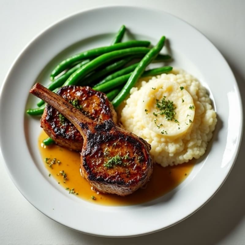 Herb-Roasted Lamb Chops with Garlic Green Beans and Mashed Cauliflower