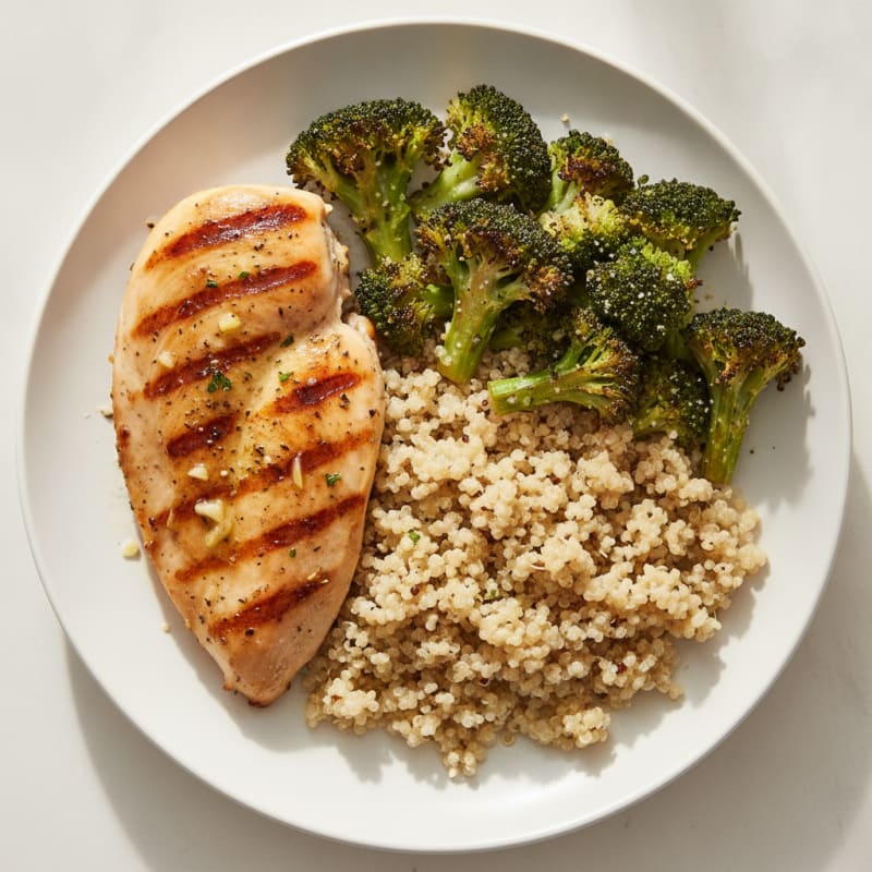 Grilled Chicken Breast with Quinoa and Roasted Broccoli