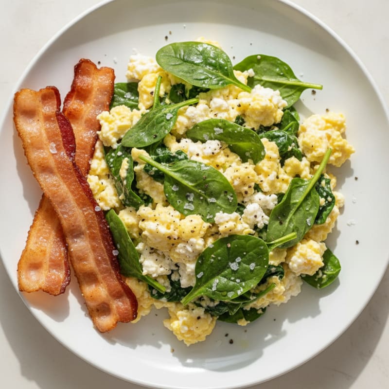 Cottage Cheese Scramble with Spinach and Turkey Bacon