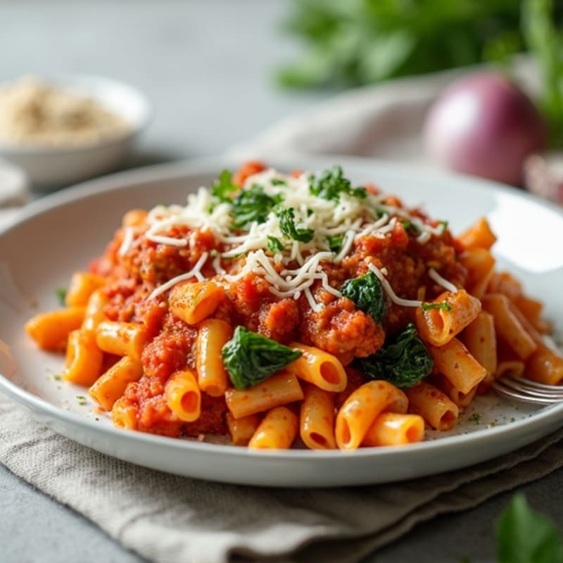 High-Protein Lean Ground Turkey Baked Ziti with Spinach