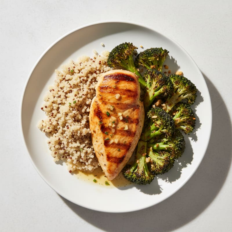 Grilled Lemon Garlic Chicken Breast with Quinoa and Roasted Broccoli