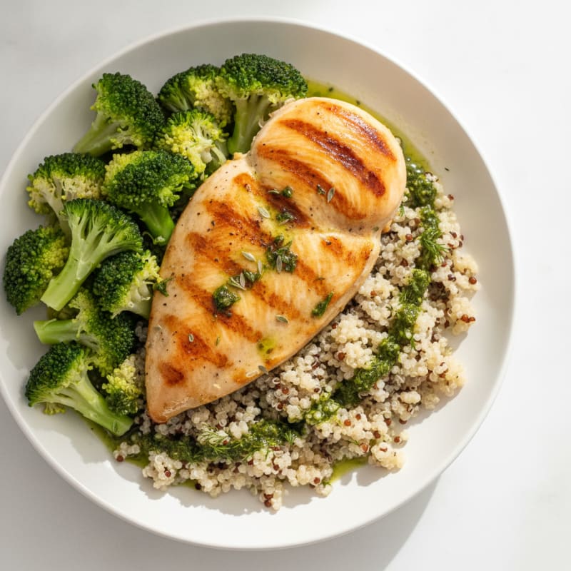 Grilled Chicken Breast with Quinoa and Steamed Broccoli