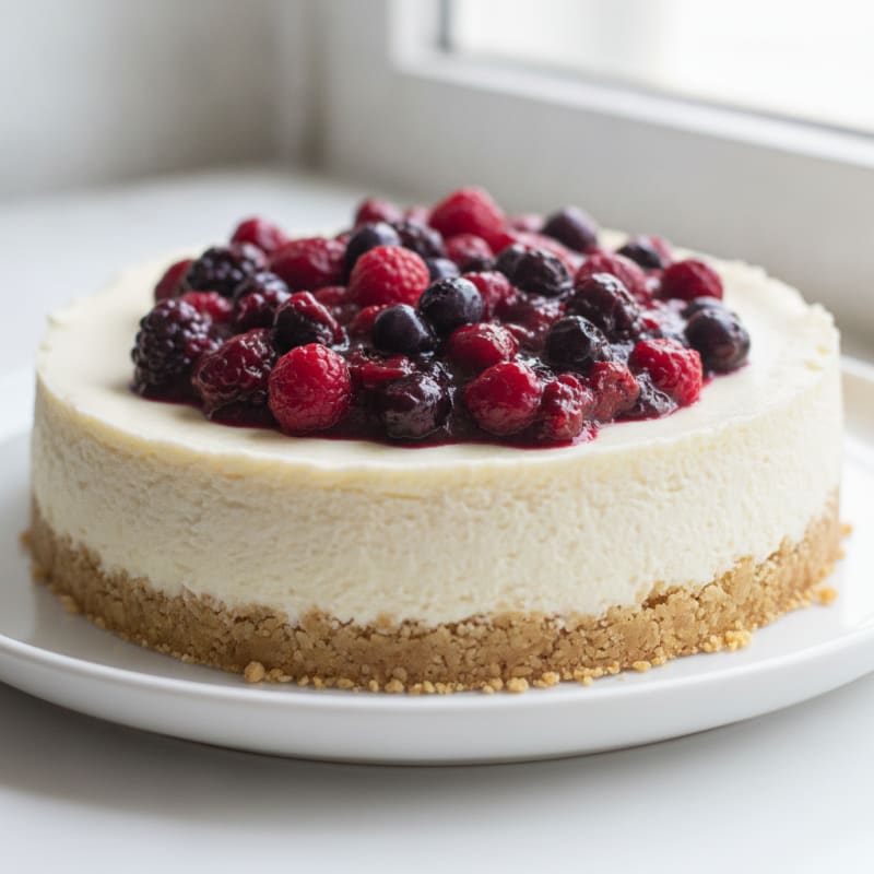 Greek Yogurt Protein Cheesecake with Mixed Berries