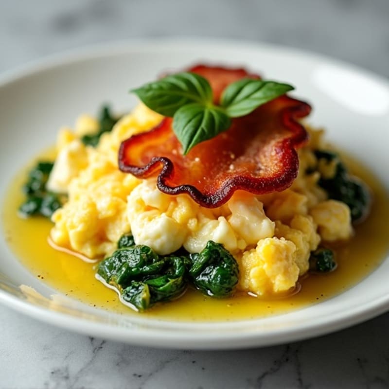 Cottage Cheese Egg White Scramble with Spinach and Turkey Bacon