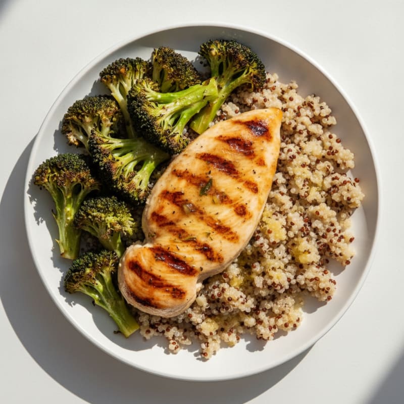 Grilled Chicken Breast with Quinoa and Roasted Broccoli