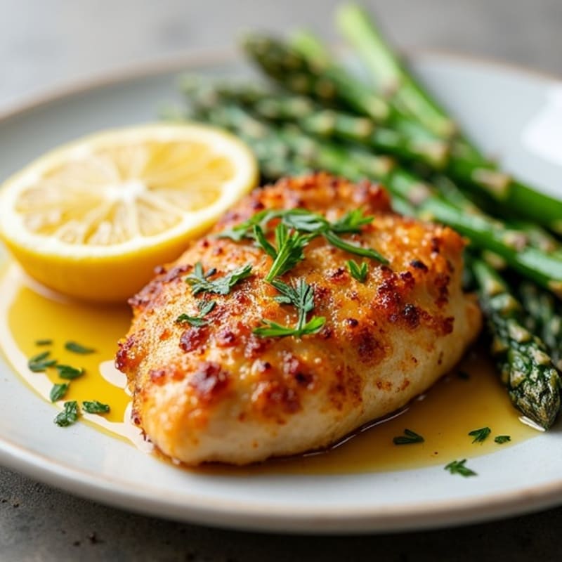 Crispy Lemon Garlic Chicken with Roasted Asparagus