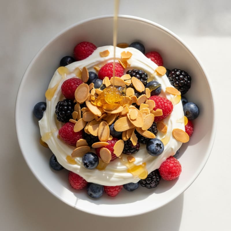 Greek Yogurt Protein Parfait with Mixed Berries and Almonds