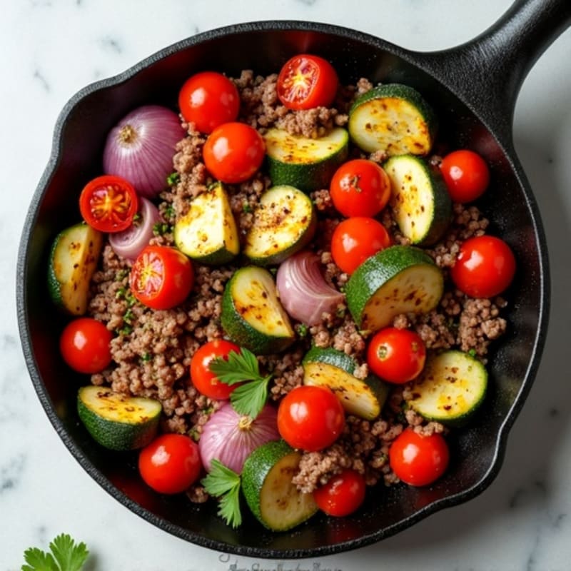 Herb-Seasoned Lean Ground Beef Skillet with Roasted Vegetables
