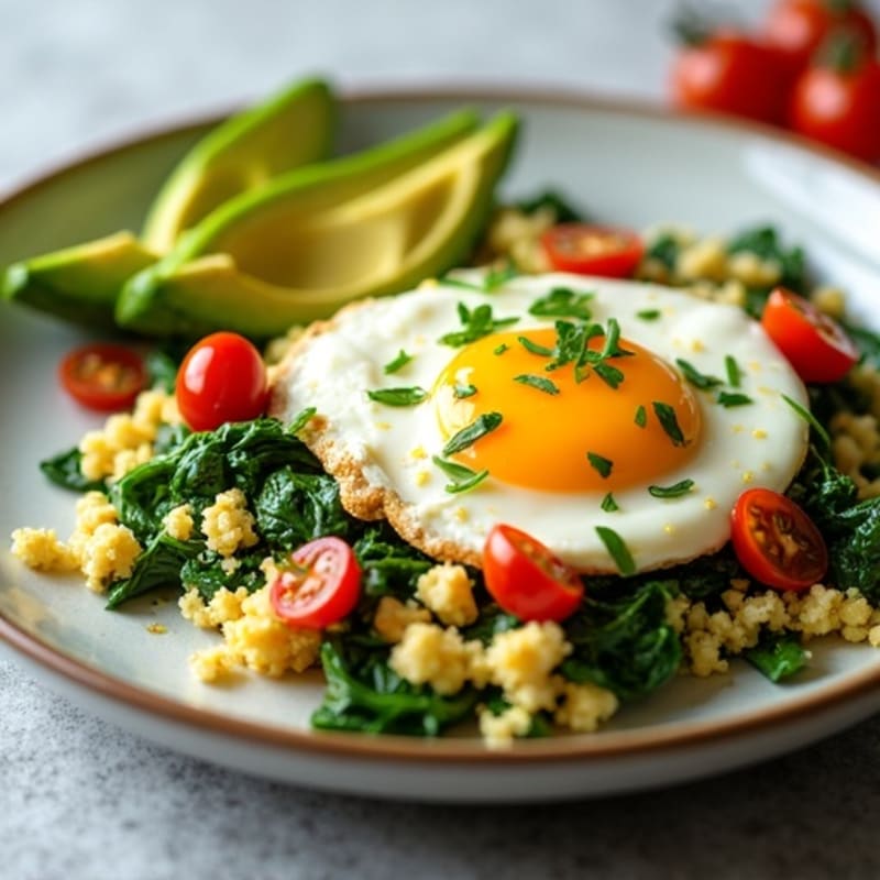 Cottage Cheese Egg White Scramble with Spinach and Cherry Tomatoes