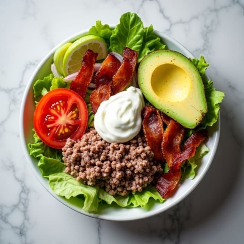 Lean Ground Beef Crispy Burger Bowl with Creamy Special Sauce