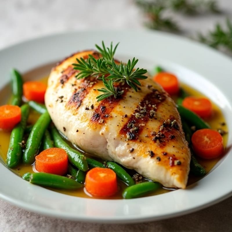 Herb-Roasted Chicken with Crispy Green Beans and Carrots