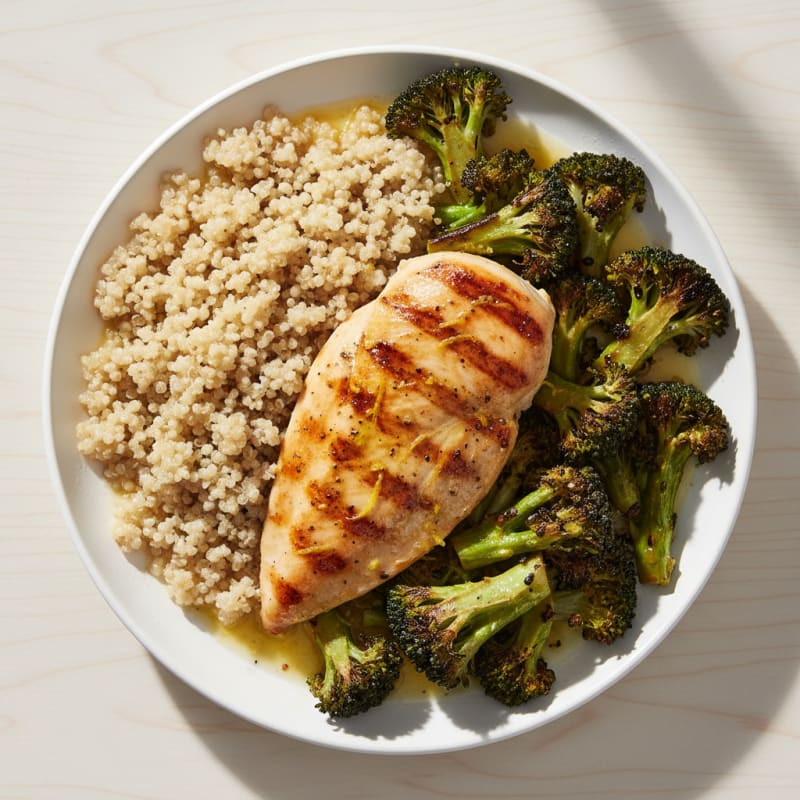 Grilled Chicken Breast with Roasted Broccoli and Quinoa