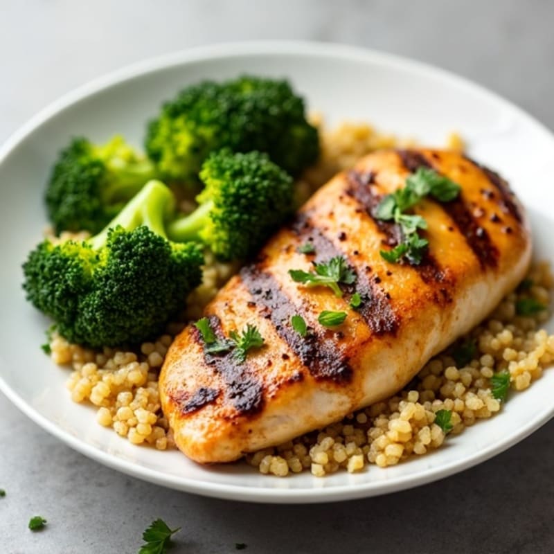 Grilled Chicken Breast with Roasted Broccoli and Quinoa