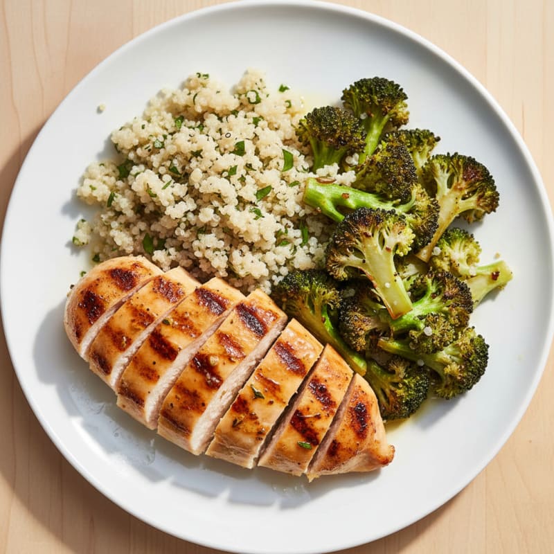 Grilled Chicken Breast with Quinoa and Roasted Broccoli